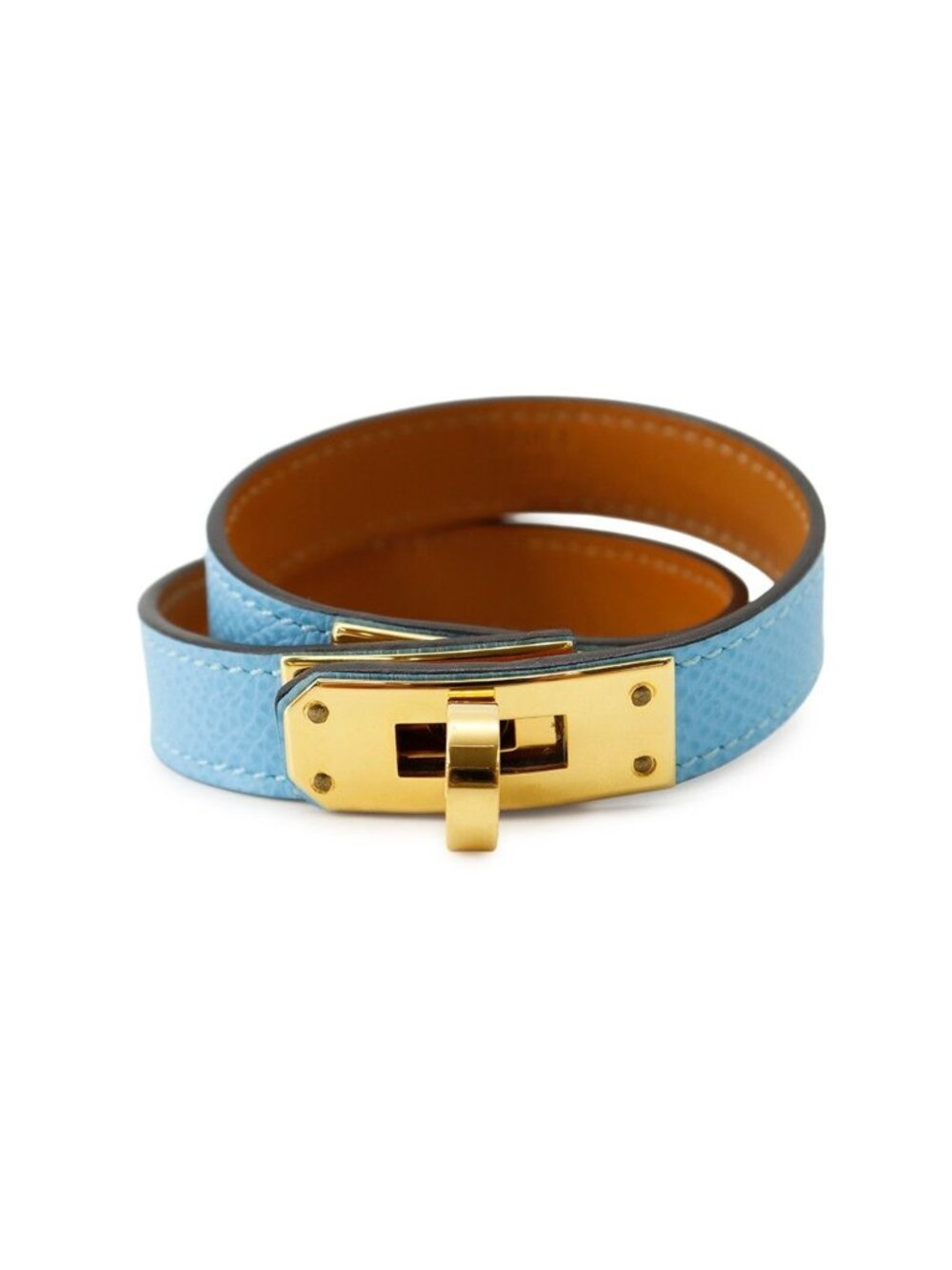 Hermes Bracelet Kelly Double Tour Celeste Gold Epsom T2